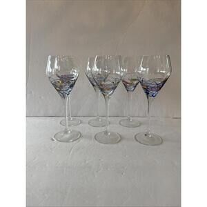 (6) MILANO ROMANIA Mosaic Teardrop Wine Goblets Stained Glass 8 7/8” Tall
